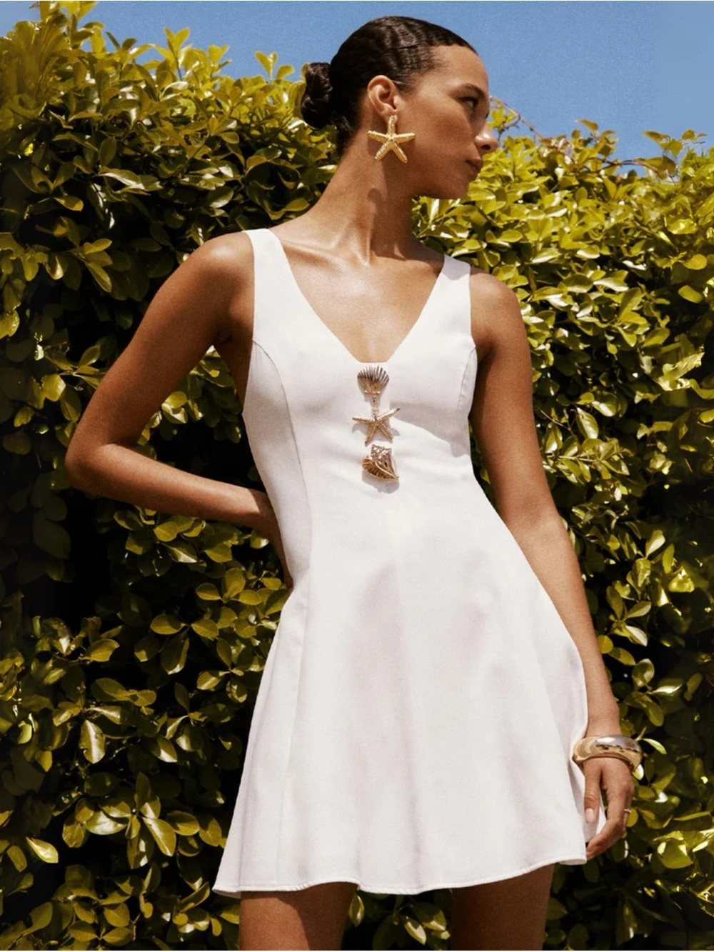 NWT Amanda Uprichard Aries Flare Mini Dress White Gold Small